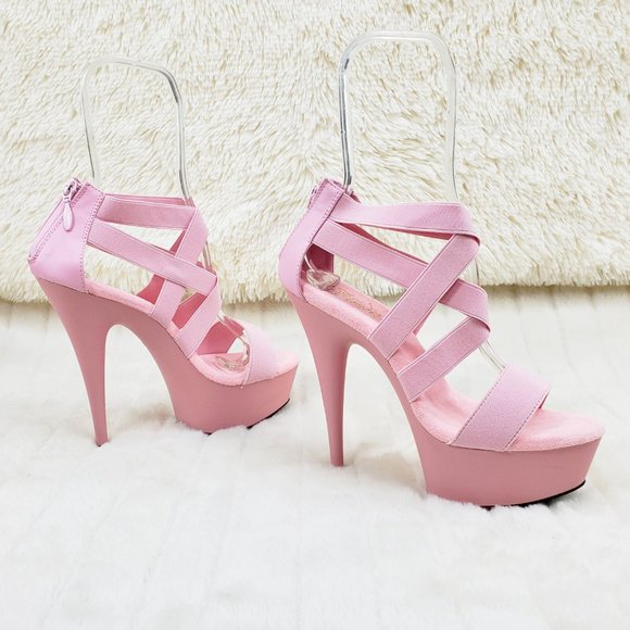Baby Pink Elastic Strap Platform High Heel Shoes - Picture 8 of 13